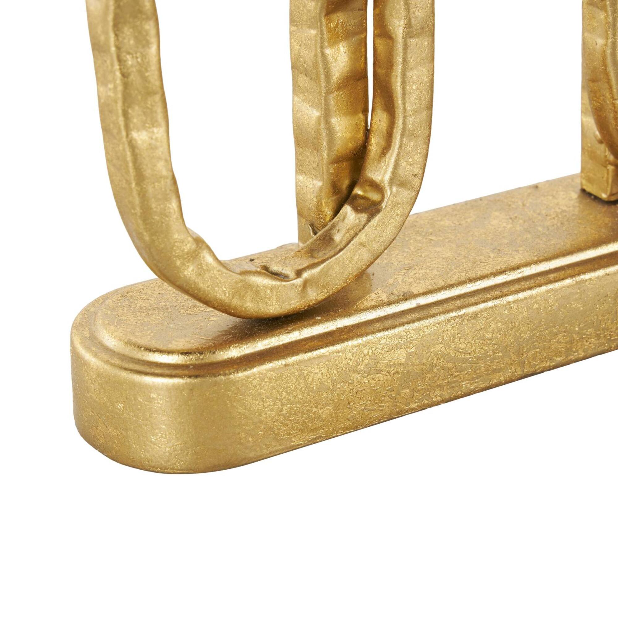 10" Gold Metal Interlocked Chains Candle Holder with Rectangle Base